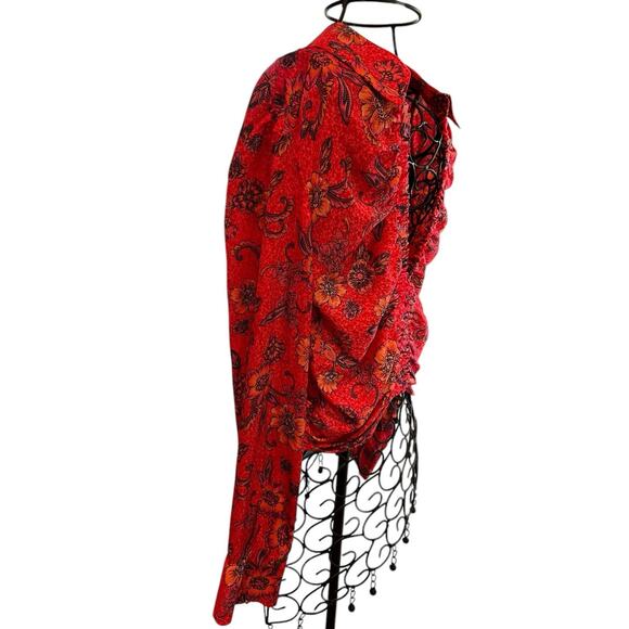 NWT Free People Top Women’s M Red Orange Floral Cropped Blouse Fall Colors - Picture 9 of 13